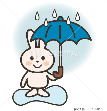 雨の日に傘を差すうさぎさんのイラスト 雨の日に傘を差すうさぎさんのイラスト 114968559