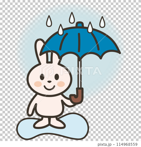 下雨天兔子撐傘插畫 114968559