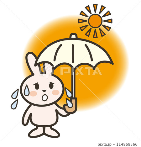 猛暑にうんざりして日傘を差すうさぎさんのイラスト 114968566