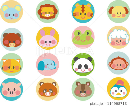 保育用シールイラスト素材_動物達の顔のイラスト素材 [114968718] - PIXTA