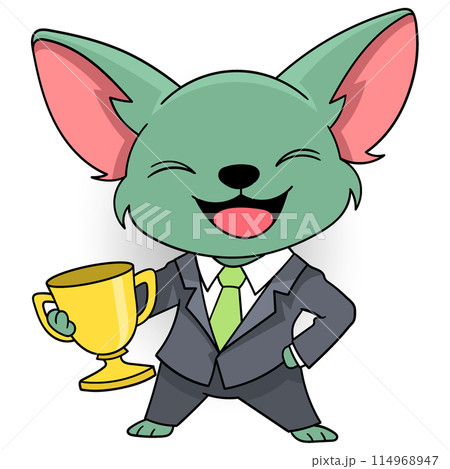 businessman dog holding winner trophy sales success target 114968947