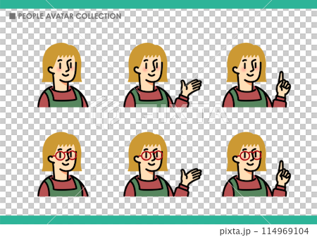 Collection of female poses. Wearing an apron. 114969104