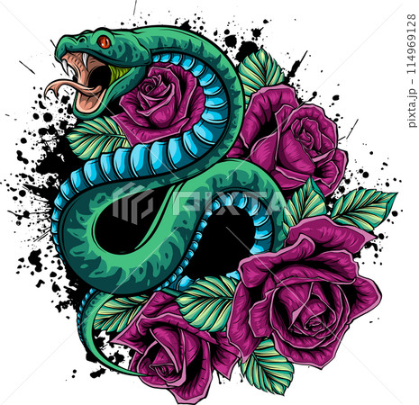 Colorful hand drawn vector illustration of snake Colorful hand drawn vector illustration of snake 114969128