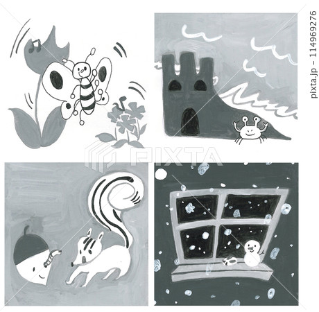 1色カット春夏秋冬保育イラスト素材集 114969276