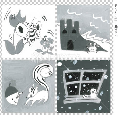 1色カット春夏秋冬保育イラスト素材集 114969276