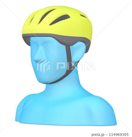 自転車用品のイラスト素材　ヘルメット（1_1_3）イエロー　着用イメージ 114969305