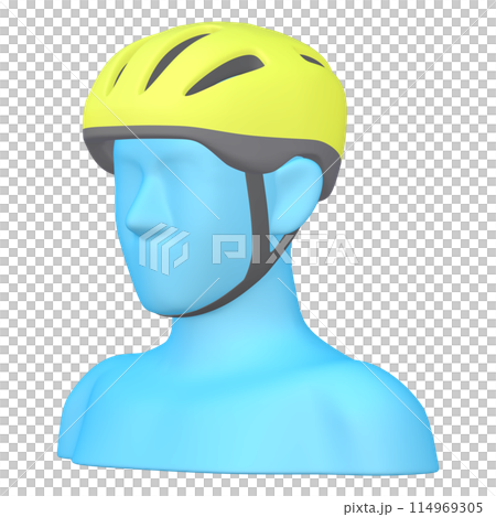 自転車用品のイラスト素材　ヘルメット（1_1_3）イエロー　着用イメージ 114969305