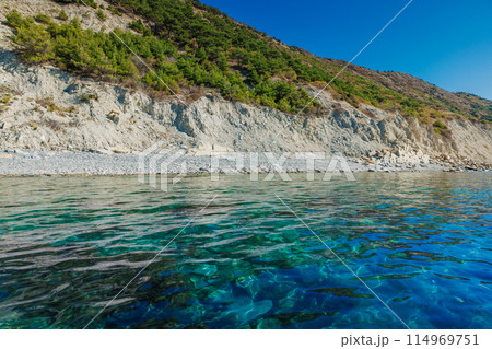 Scenic coastline of Mediterranean sea. Coastline view Scenic coastline of Mediterranean sea. Coastline view 114969751