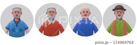 3D old man. People avatars. Cartoon character. Senior person patient. Grandpa face with beard. Grandparent in age. Users profile. Grandfathers head. Vector social media portraits set 3D old man. People avatars. Cartoon character. Senior person patient. Grandpa face with beard. Grandparent in age. Users profile. Grandfathers head. Vector social media portraits set 114969768
