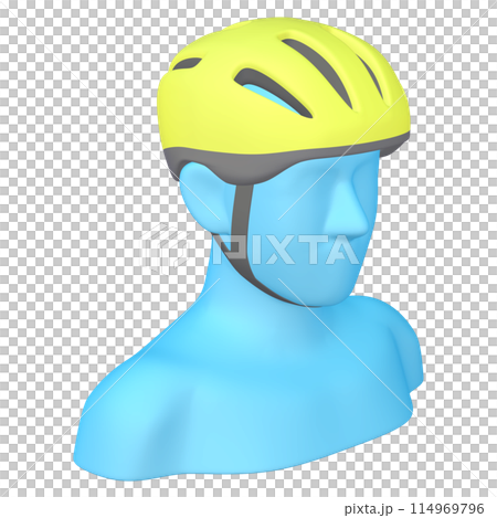 自転車用品のイラスト素材　ヘルメット（1_2_7）イエロー　着用イメージ 114969796