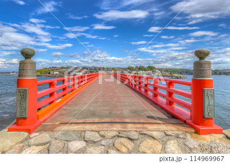 Oshima bridge, connecting the mainland with Oshima Island, Fukui, Japan. 114969967