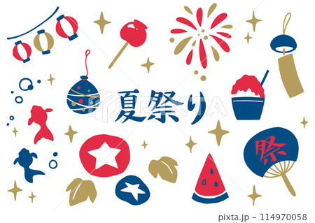 夏祭りの手描きイラストセット 114970058
