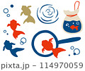 金魚すくいの手描きイラストセット 114970059