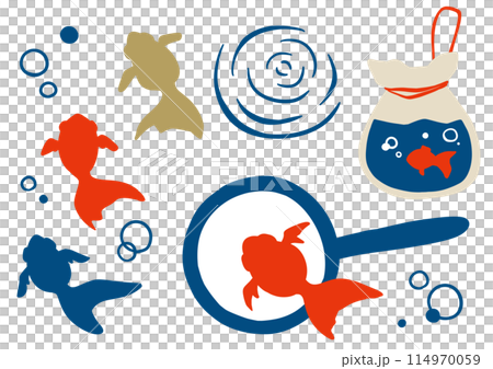 金魚すくいの手描きイラストセット 114970059