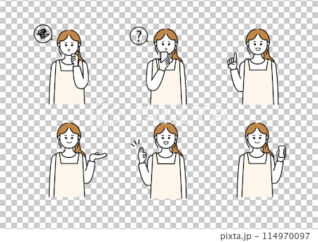 Simple upper body set of a female housewife wearing an apron Simple upper body set of a female housewife wearing an apron 114970097