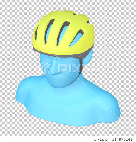 自転車用品のイラスト素材　ヘルメット（1_3_4）イエロー　着用イメージ 114970142