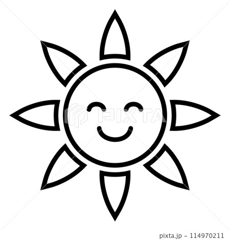 Happy sun line icon. Cartoon cute sun character. Smiling summer sunshine. 114970211