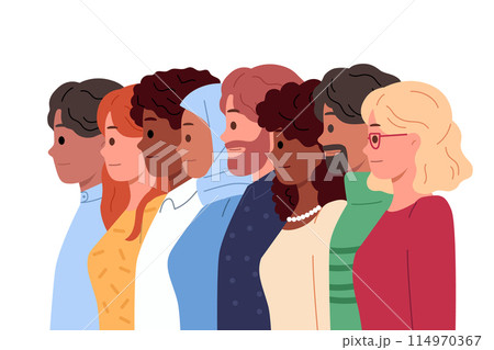 Multinational people demonstrating unity and willingness to stand together against discrimination 114970367