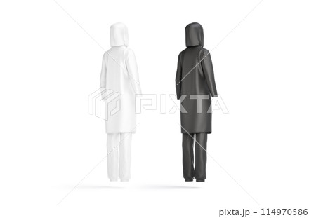 Blank black and white burkini mockup, back side view Blank black and white burkini mockup, back side view 114970586