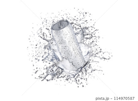 Blank white aluminum 500 ml soda can with drops splash mockup 114970587