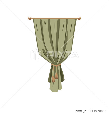 Luxurious green curtain with cornice in vector style. 114970886