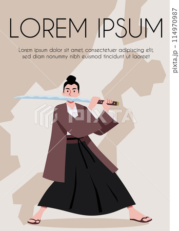 Vector poster of samurai with sword and text space 114970987