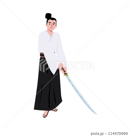 Samurai warrior with a sword flat vector, Japanese Samurai fighter with katana isolated, Asian shogun in Bushido clothes Samurai warrior with a sword flat vector, Japanese Samurai fighter with katana isolated, Asian shogun in Bushido clothes 114970999