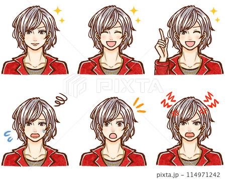 イケメン銀髪ホスト大人男性のイラスト素材セット イケメン銀髪ホスト大人男性のイラスト素材セット 114971242