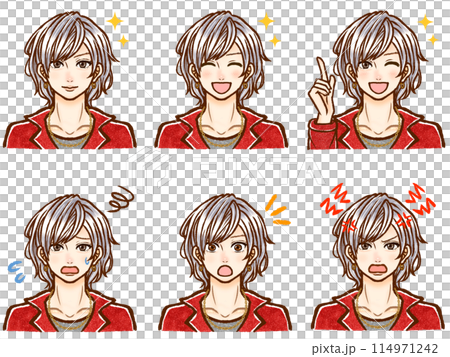 イケメン銀髪ホスト大人男性のイラスト素材セット イケメン銀髪ホスト大人男性のイラスト素材セット 114971242