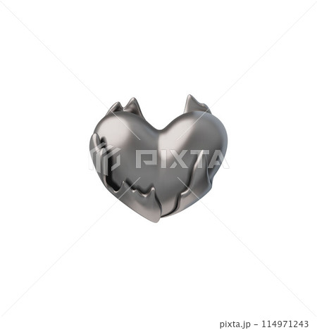 3D heart in flames with a glossy metallic texture effect on a white background 3D heart in flames with a glossy metallic texture effect on a white background 114971243