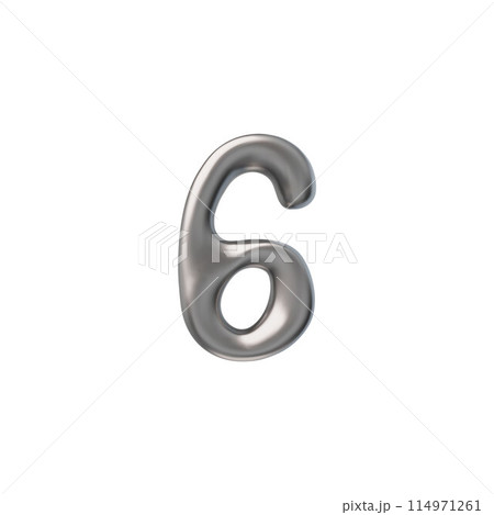 Metallic number 6 Y2K style 3D icon vectorのイラスト素材