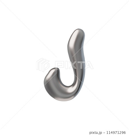 3D glossy silver capital letter J with liquid metal surface, vector realistic voluminous chrome bubble form y2k font 114971296