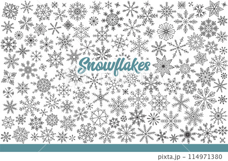 Snowflakes falling from sky on winter day, for design of christmas party. Hand drawn doodle Snowflakes falling from sky on winter day, for design of christmas party. Hand drawn doodle 114971380