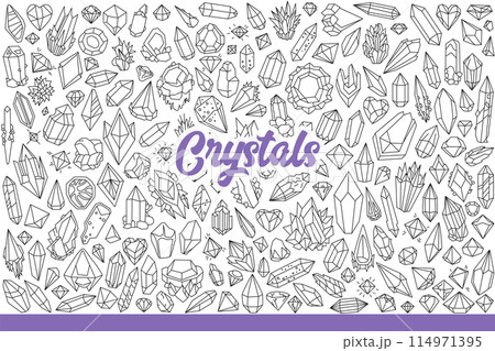 Precious crystals of various shapes for making jewelry or expensive amulets. Hand drawn doodle 114971395