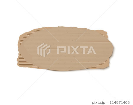 Realistic piece of torn cardboard, vector ripped corrugated brown paper fragment, empty notice board horizontal 114971406