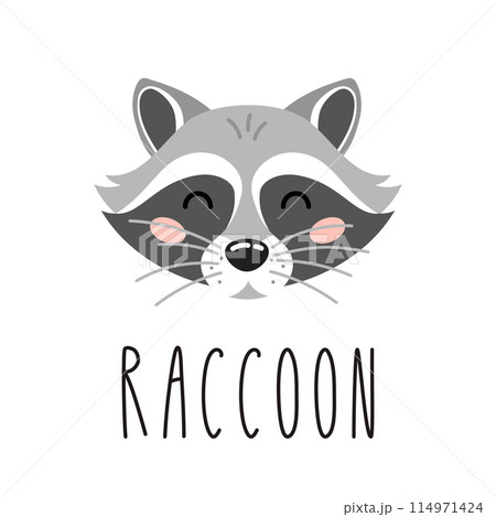 Cute cartoon red fox head with lettering. Kids design for print, poster, stickers, nursery. Vector illustration 114971424