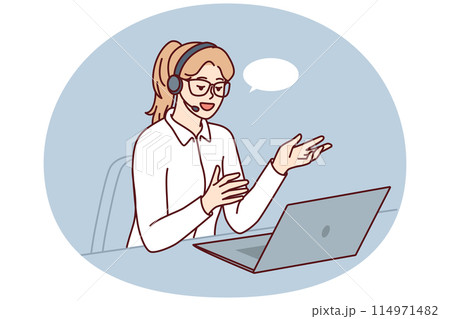 Professional female technical support agent use laptop and headset to consult users 114971482