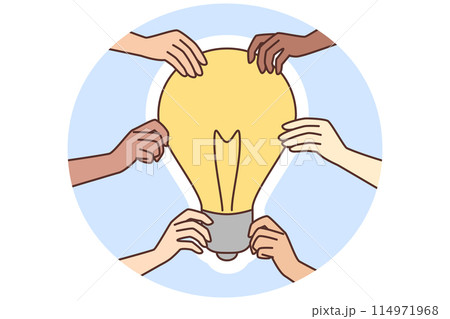 Diverse people hold lightbulb Diverse people hold lightbulb 114971968