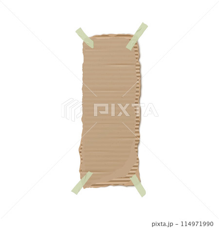 Vector design of torn cardboard on sticky tape. Vertical format. 114971990