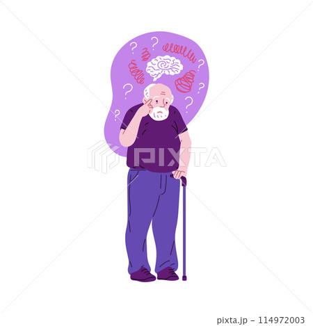 Elderly man with Alzheimer's confusion vector illustration 114972003