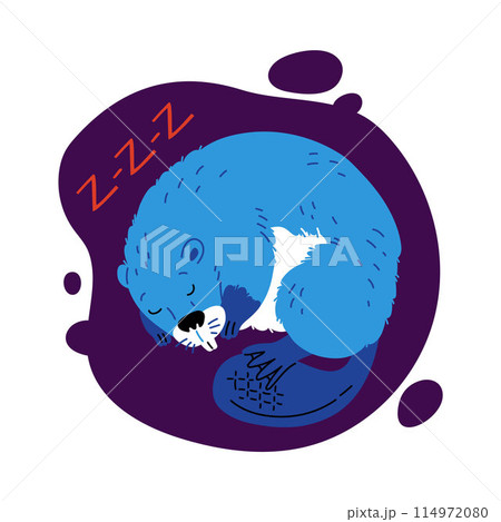 Vector illustration of a cute sleeping beaver with a blue color on a white background. 114972080