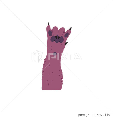 Vector illustration of a cute dog paw with a rock gesture in a cartoon style. Vector illustration of a cute dog paw with a rock gesture in a cartoon style. 114972119