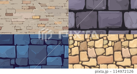 Set of stone wall textures. Vector illustration 114972126