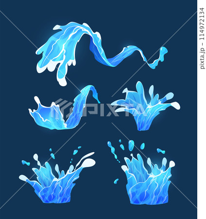 Bright vector set illustrating splashes and movement of blue water flow. Bright vector set illustrating splashes and movement of blue water flow. 114972134