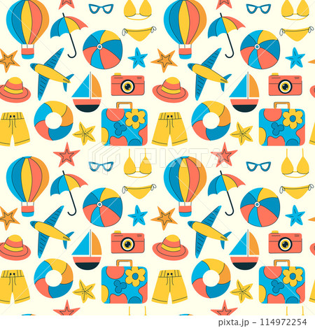 Seamless pattern with summer, travel symbols 114972254