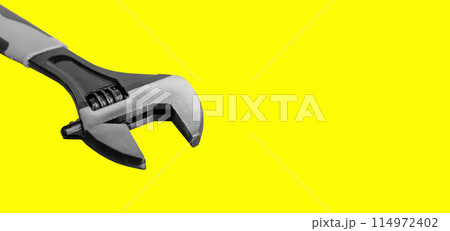 Spanner equipment tool and metallic object, background repair instrument, steel yellow black handy 114972402