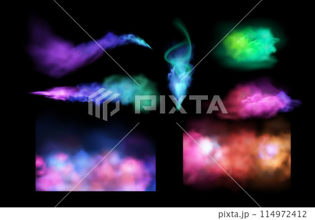 Colored smoke plumes set. Vector illustration 114972412