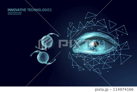 Intraocular lenses 3D low poly concept. Healthcare eye vision care medicine surgery. Isolated eyewear correction. Ad marketing template vector illustration Intraocular lenses 3D low poly concept. Healthcare eye vision care medicine surgery. Isolated eyewear correction. Ad marketing template vector illustration 114974166
