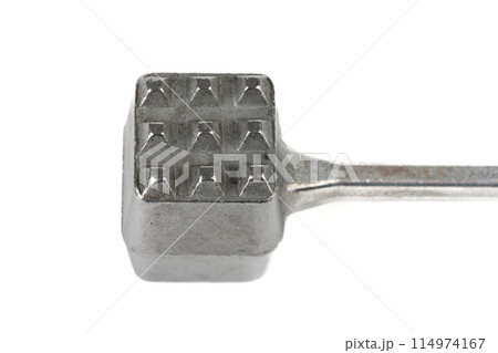 Close-up of a Bouchard, or chop hammer - a kitchen utensil for chopping various types of meat. Close-up of a Bouchard, or chop hammer - a kitchen utensil for chopping various types of meat. 114974167