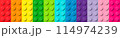 Background of bricks in different colors. Many plastic building toy blocks banner. Close-up of a colorful bricks viewed from above. Abstract vector background illustration 114974239